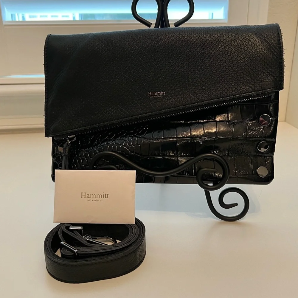 Hammitt Black Croc-Embossed Shoulder Bag - Picture 1 of 10